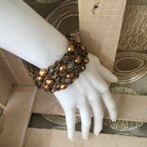 Stephen Dweck 5 Strand Bronze Link Bracelet with Gold Pearls